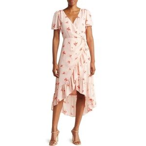 Chelsea 28 Flounce Floral Print Chiffon Wrap Dress In Pink Blush‎